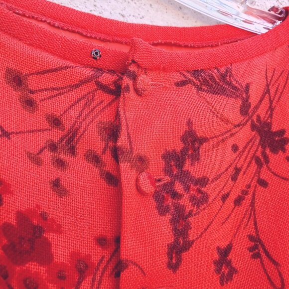 Vintage Lanz Dress 60s Fit and Flare XS Red Floral Wool Linen With Pockets - Picture 11 of 14